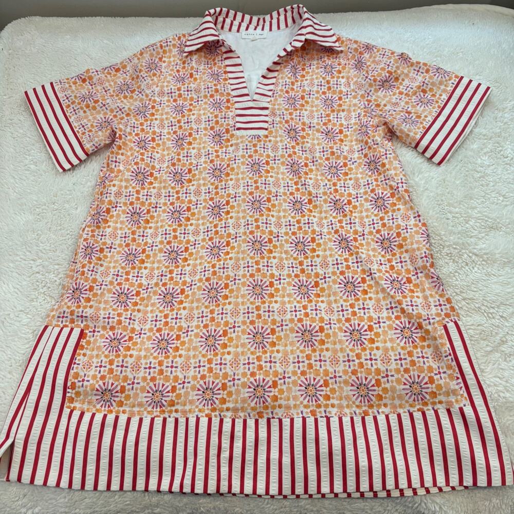 entro X Anthropologie Womens V-Neck T-Shirt Dress L Preppy Summer Resort Cotton